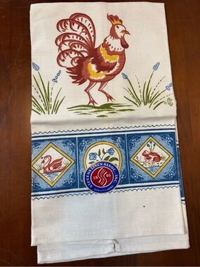 Vintage Stevens Pure Linen Cream Kitchen Towel cottage core rooster, Swan, bunny